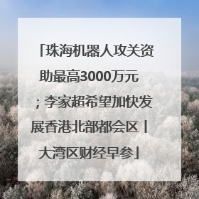 珠海机器人攻关资助最高3000万元；李家超希望加快发展香港北部都会区丨大湾区财经早参
